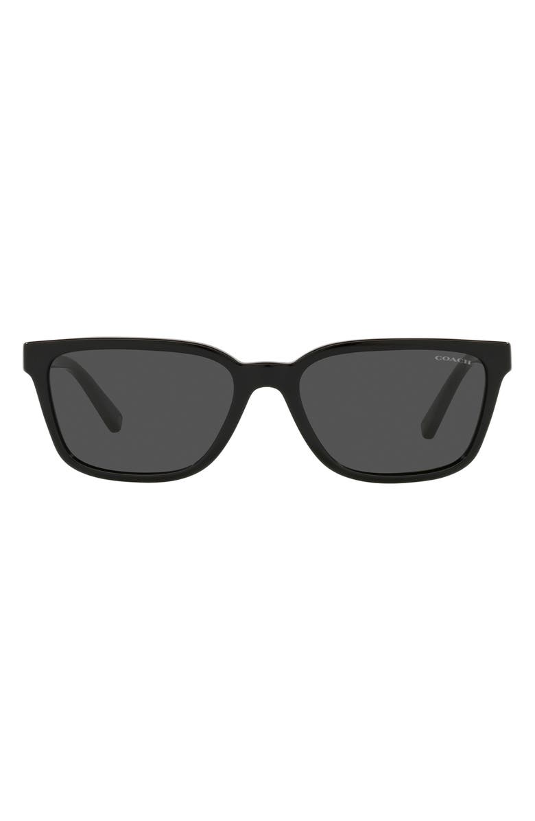 COACH 57mm Rectangular Sunglasses, Main, color, Black / Dark Grey Solid