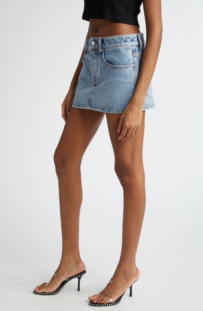 Alexander Wang Clear Bead Denim Miniskirt, Alternate, color, Vintage Light Indigo