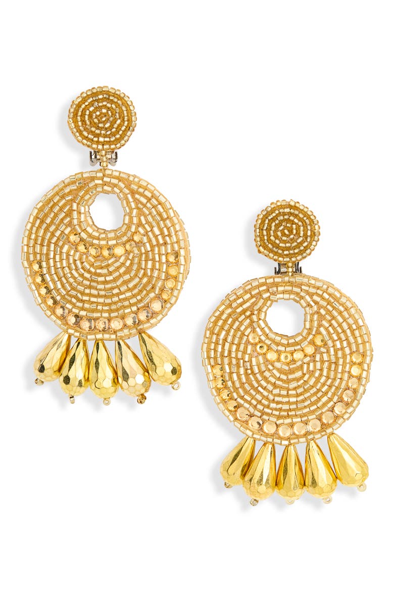 Beaded Disc Drop Earrings, Main, color, GOLD