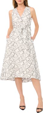 1.STATE Sleeveless Belted Cotton Midi Dress