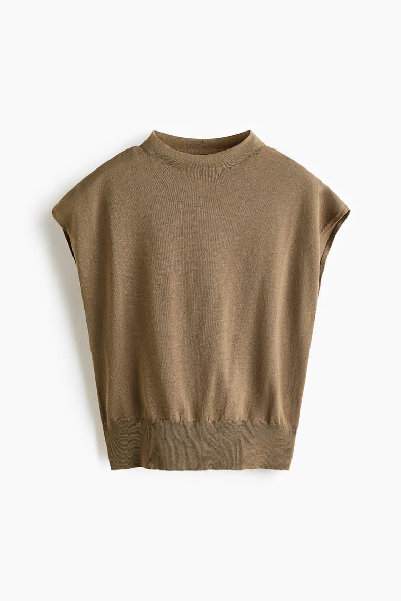 Cap-sleeved Fine-knit Top, Main, color, Light khaki green