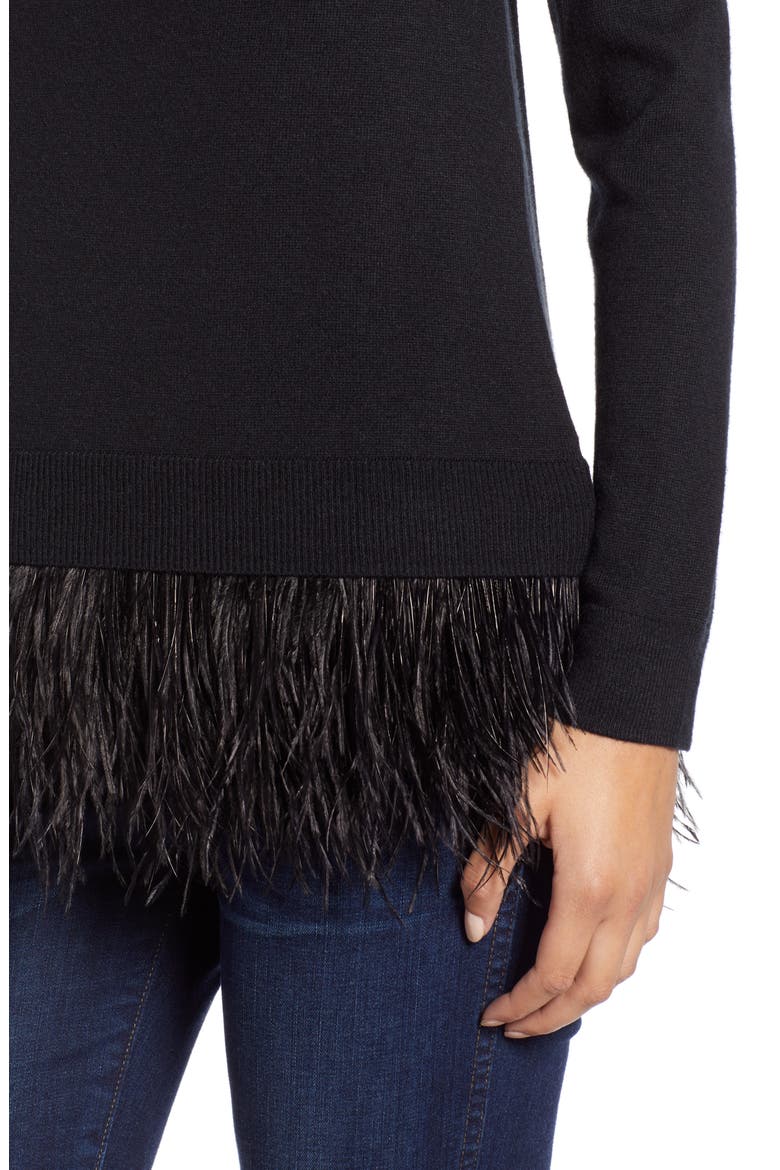 Feather Trim Sweater, Alternate, color, BLACK