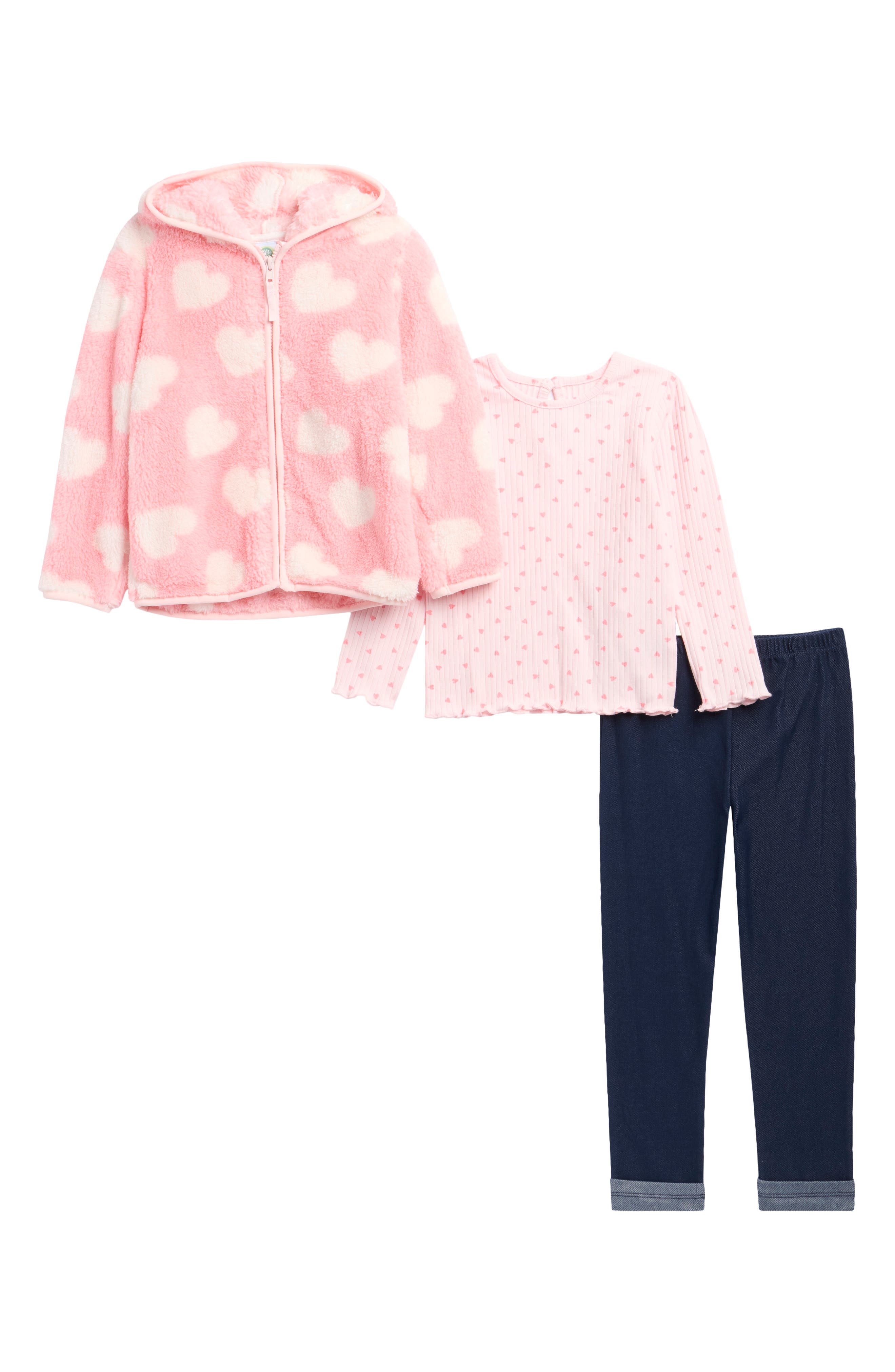 Kids' 3-Piece Fuzzy Hoodie, Top & Leggings Set