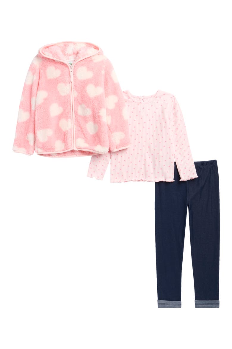 Kids' 3-Piece Fuzzy Hoodie, Top & Leggings Set, Main, color, PINK