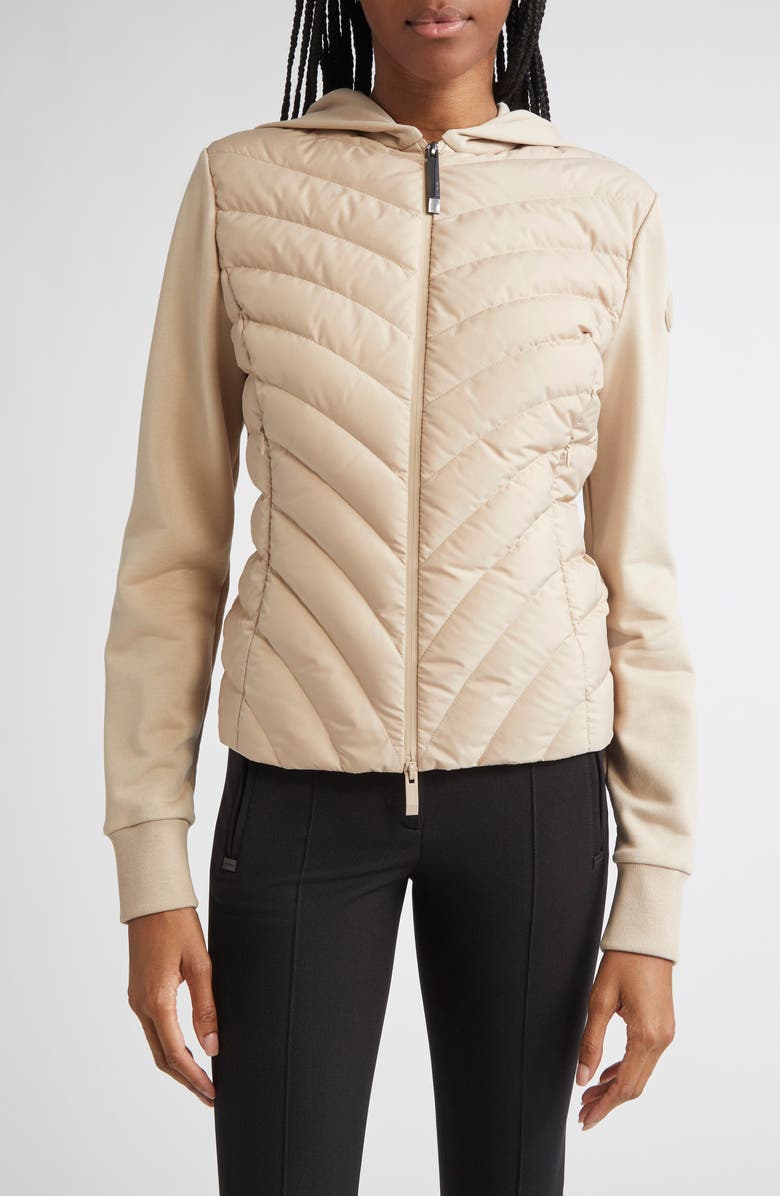 Moncler Mixed Media Down Jacket, Main, color, Beige Sand