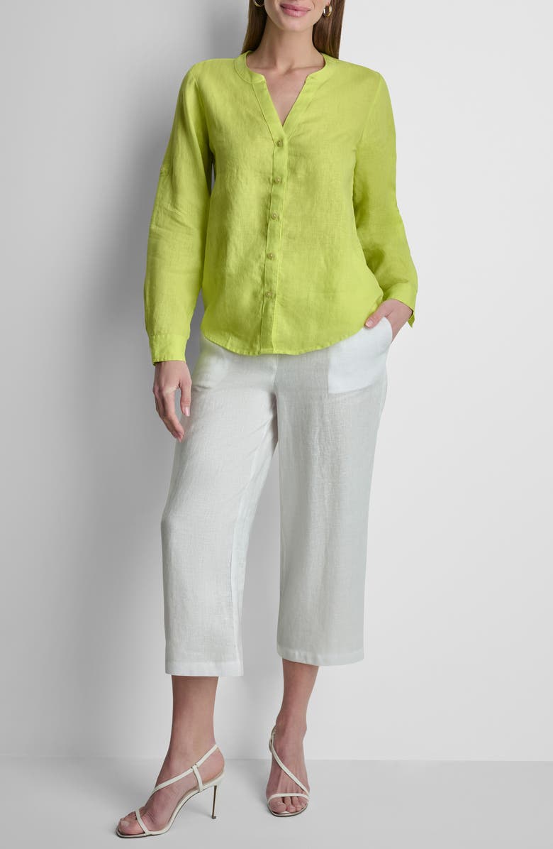 DKNY Linen Button-Up Shirt, Alternate, color, Limeade