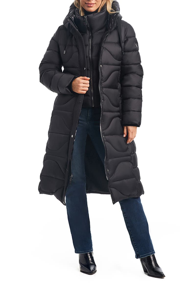 Onion Quilted Recycled Nylon Longline Puffer Jacket, Alternate, color, BLACK