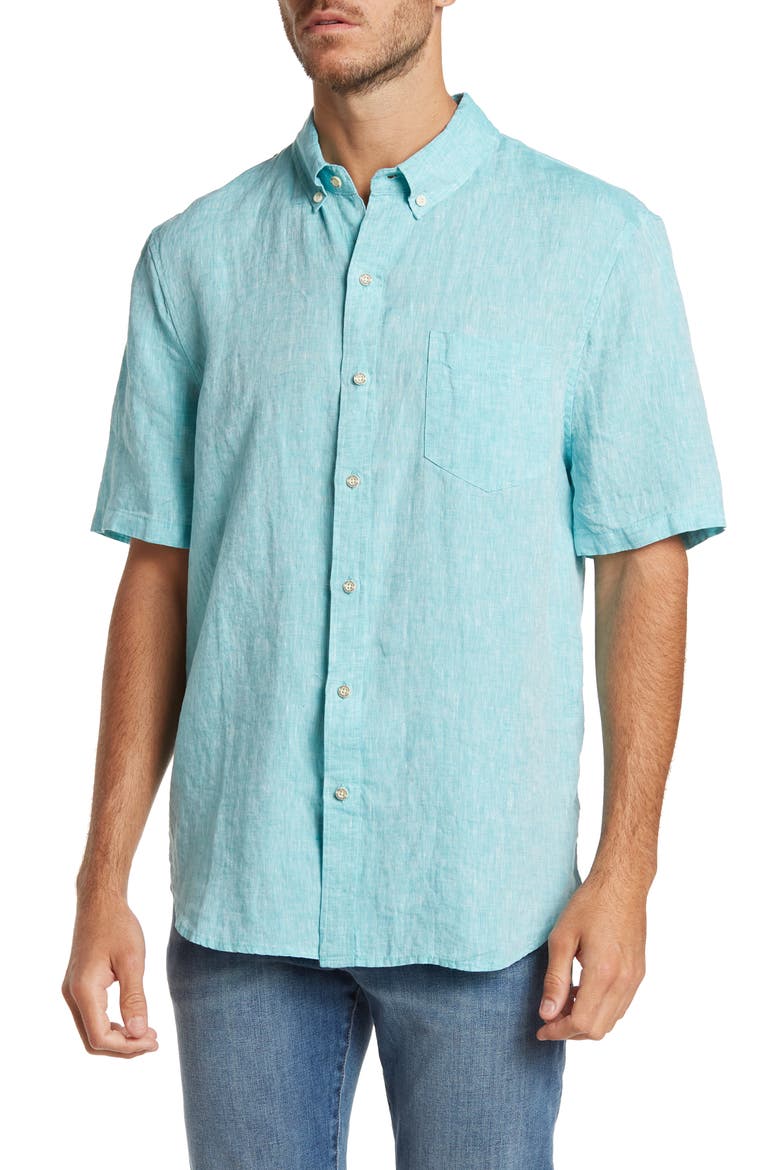 Tailored Linen Shirt, Main, color, BLUE TURQUOISE