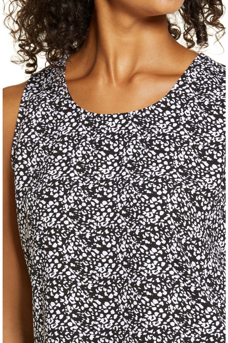 Scoop Neck Woven Shell, Alternate, color, BLACK- IVORY DOT PRINT