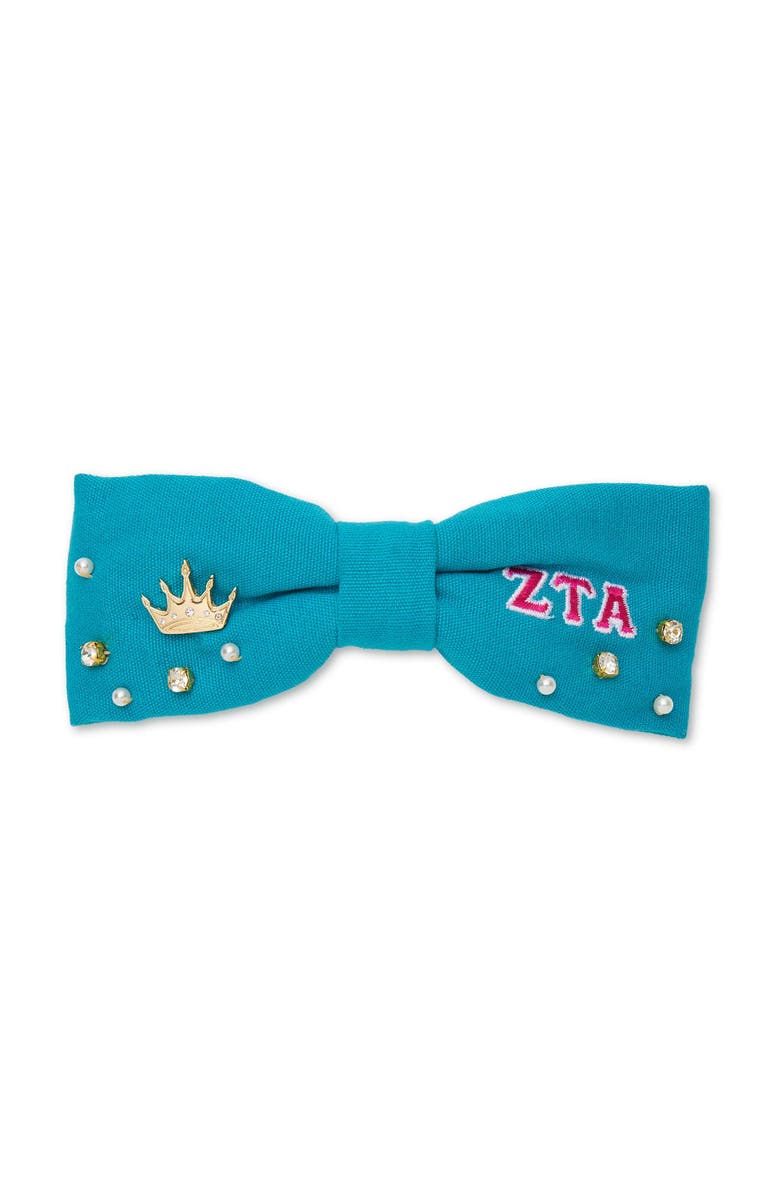 Lele Sadoughi Zeta Tau Alpha Riley Bow, Main, color, Turquoise 300