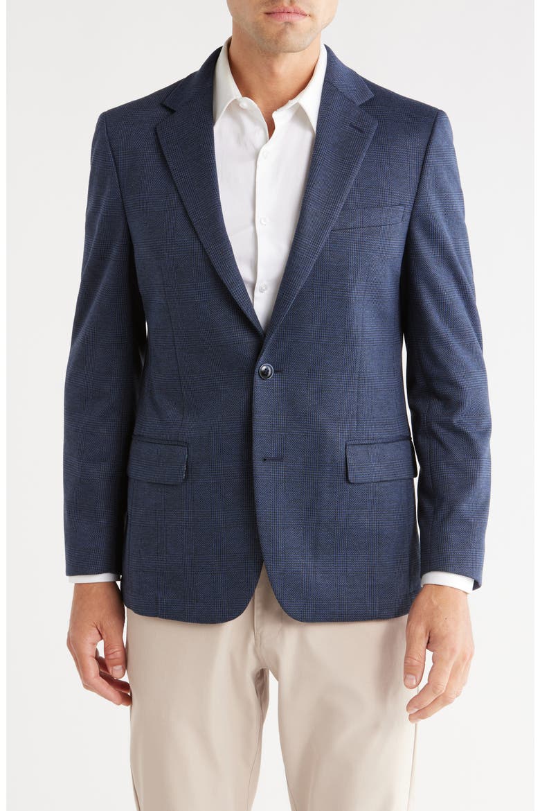 Plaid Notch Lapel Blazer, Main, color, NAVY