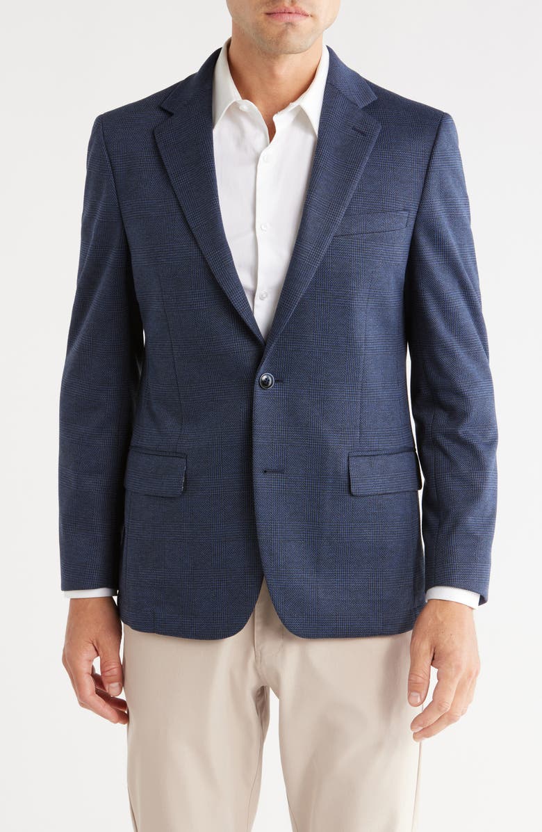 Original Penguin Plaid Notch Lapel Blazer, Main, color, Navy