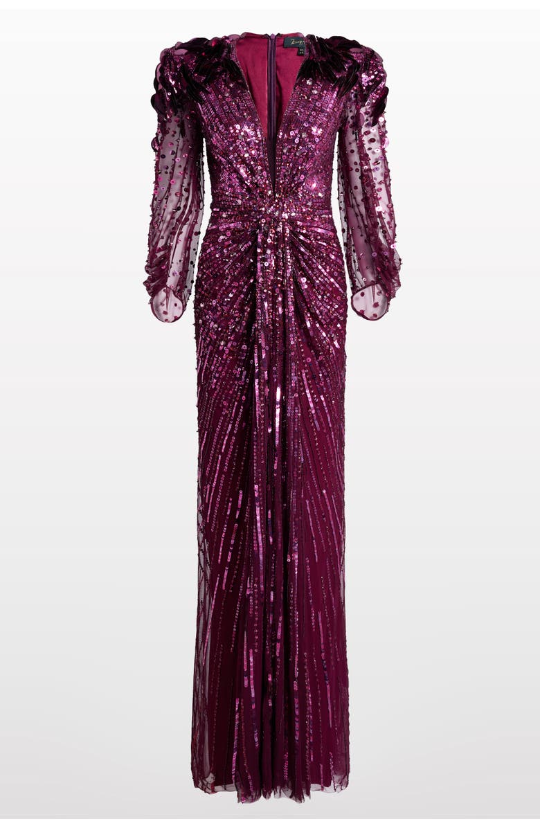 Jenny Packham Xenia Sequin-Embellished Maxi Dress, Main, color, Purple Muscadine