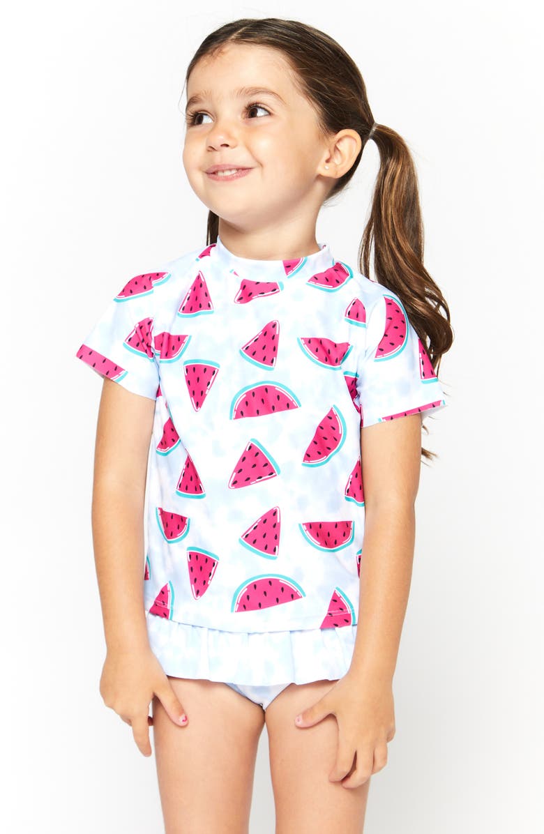 Andy & Evan Kids' Stripe Long Sleeve Two-Piece Rashguard Swimsuit, Alternate, color, 