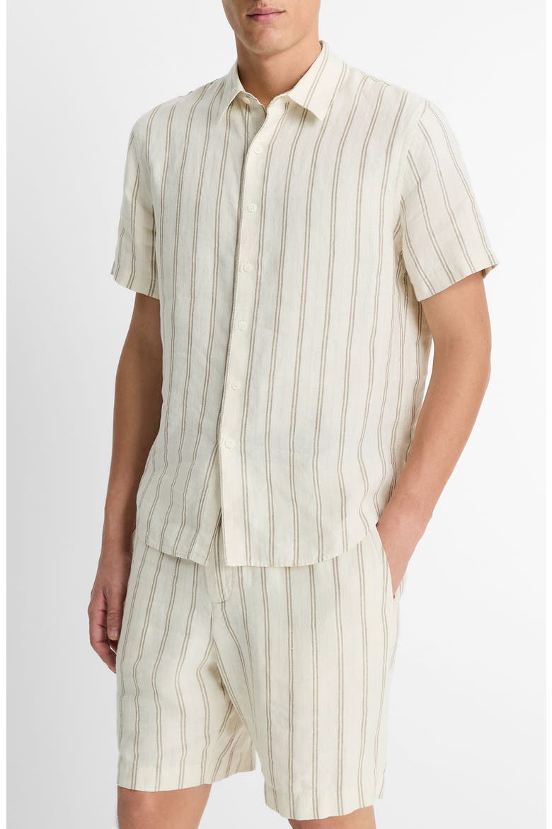 Stripe Classic Fit Short Sleeve Button-Up Shirt, Alternate, color, BLANCO