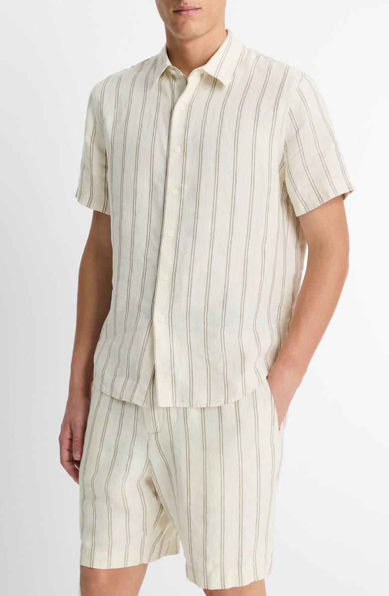 Vince Stripe Classic Fit Short Sleeve Button-Up Shirt, Alternate, color, Blanco