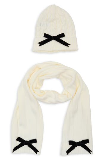 Kate Spade New York Bow Beanie & Scarf Gift Box Set In Neutral