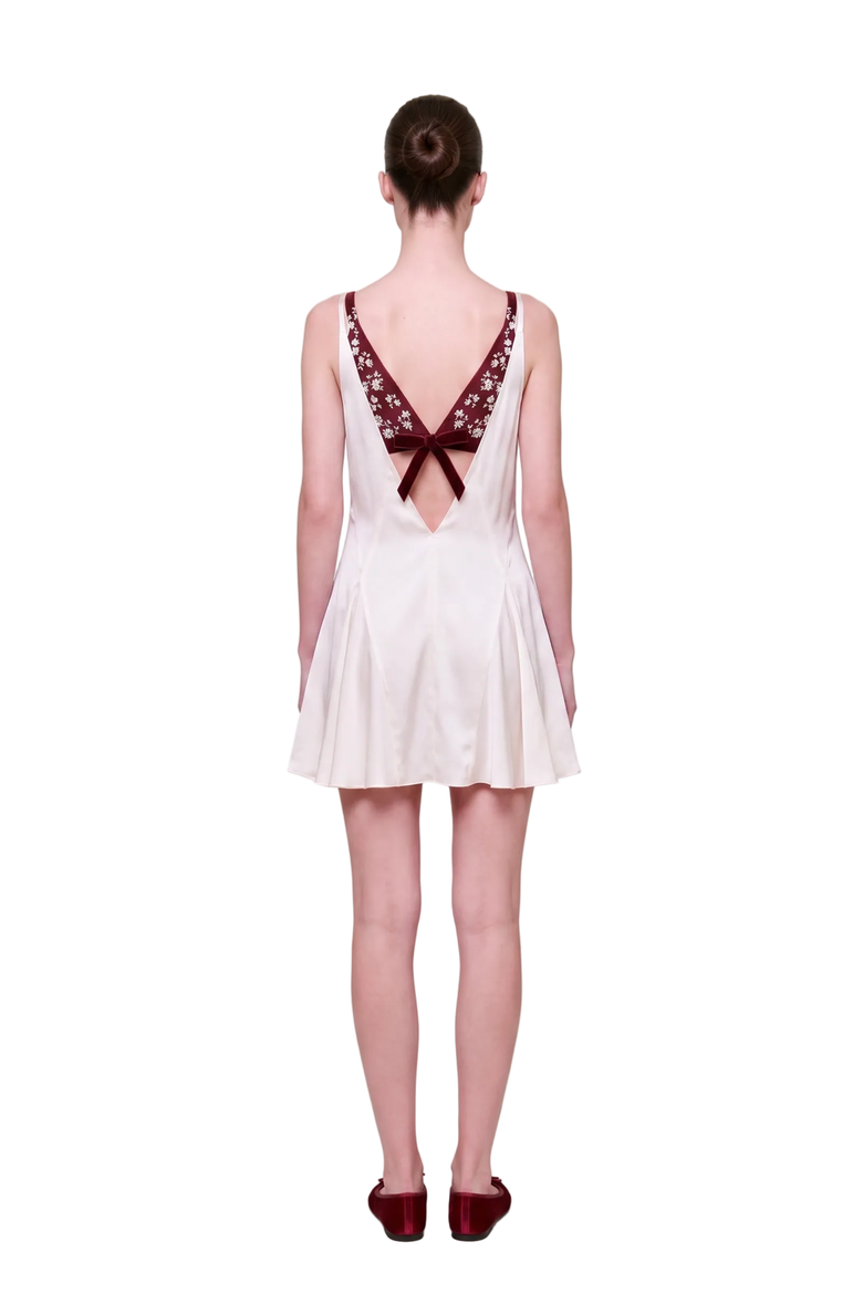 The Broderie Anglaise Edit Satin Dress With Embroidered Bra Panel, Alternate, color, white