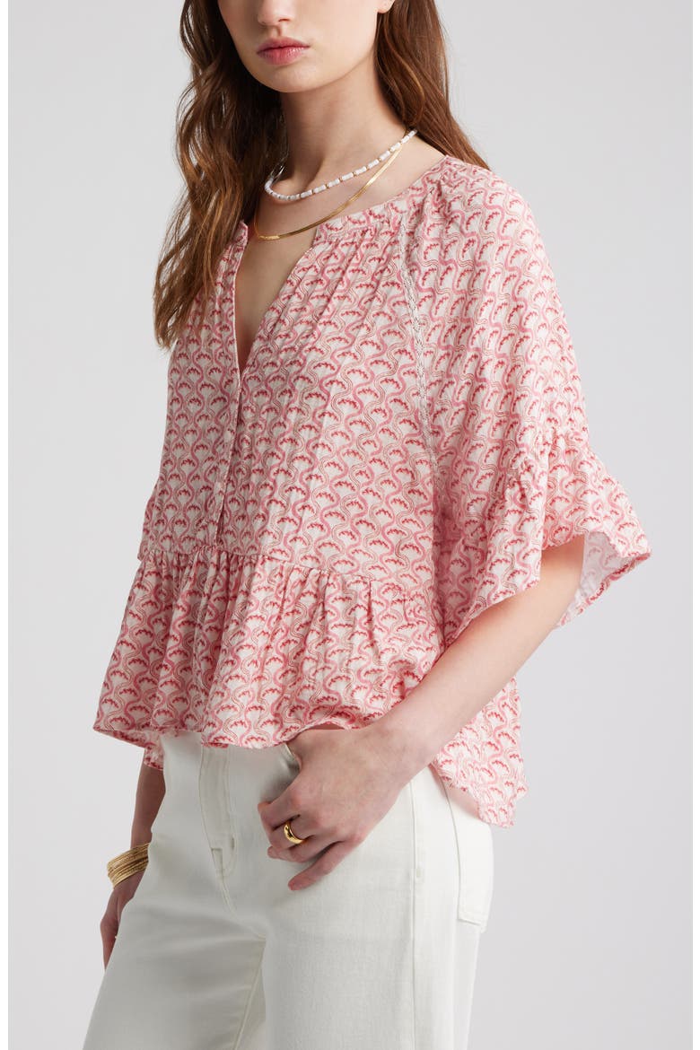 Ruffle Peplum Top, Alternate, color, PINK- PINK DAISY CHAIN