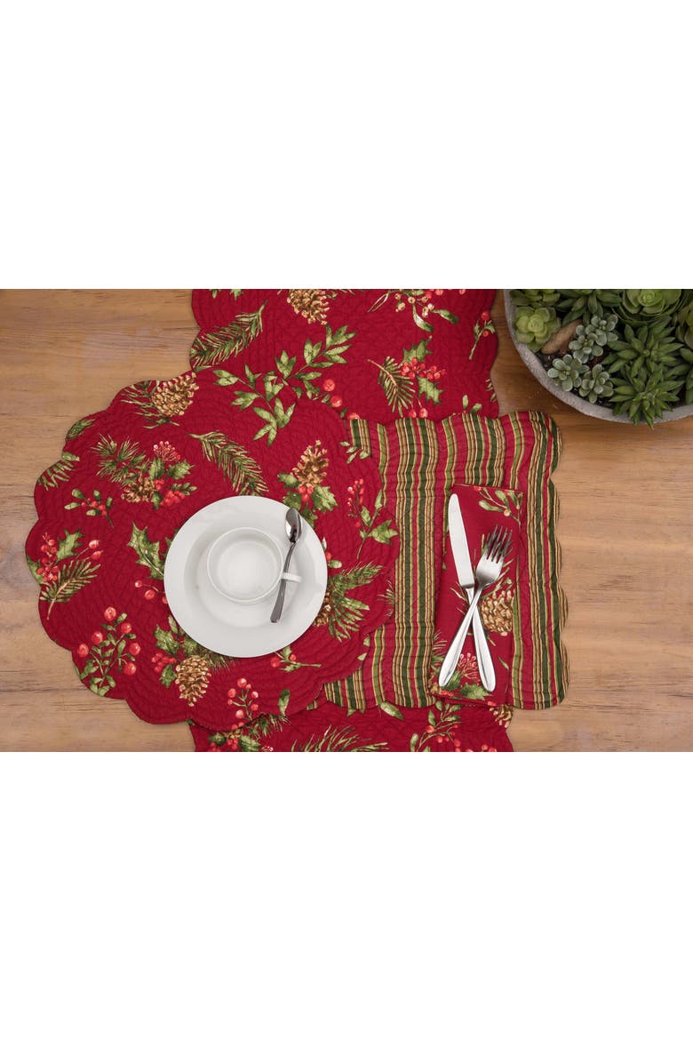 Spruce Pine Tree Embroidery on Plaid Runner 14" x 72", Alternate, color, Green