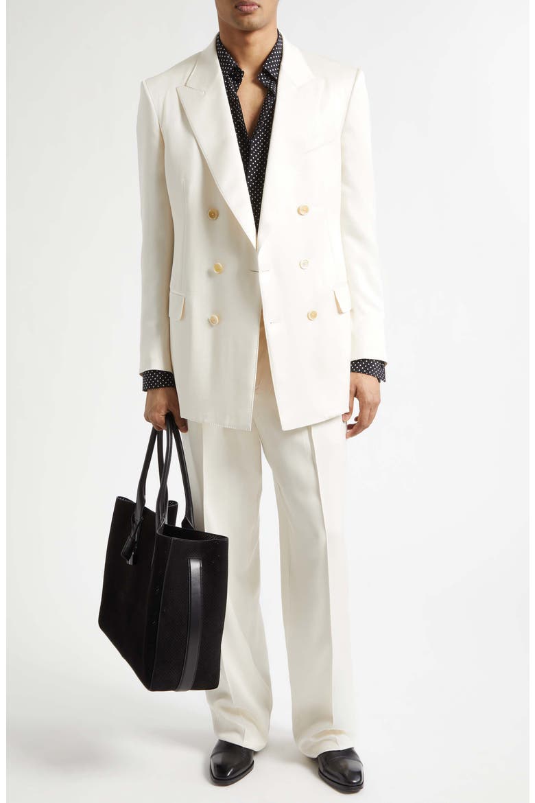 Double Breasted Silk Peached Gabardine Jacket, Alternate, color, IVORY