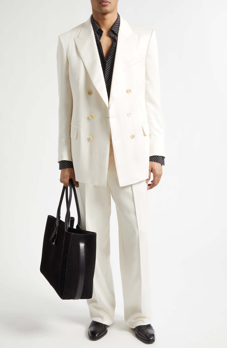 TOM FORD Pleated Silk Gabardine Wide Leg Pants, Alternate, color, Ivory