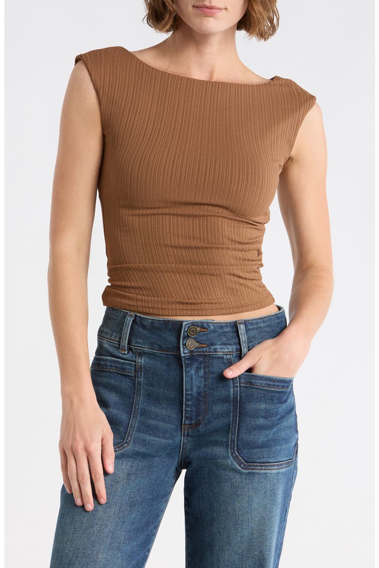 Ribbed Ruched Top, Main, color, BROWN