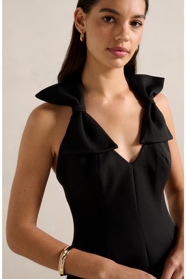 Amaya Bow Halter Minidress, Alternate, color, BLACK