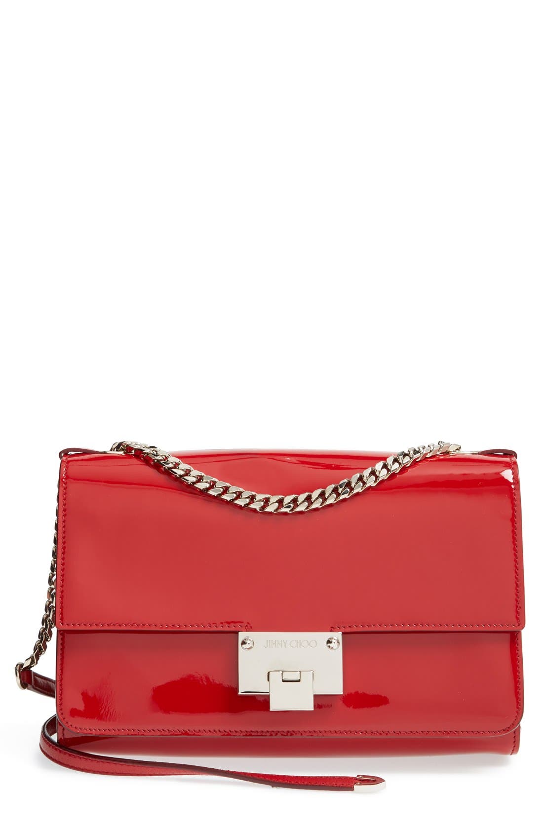 'Rebel' Patent Leather Shoulder Bag, Main, color, RED