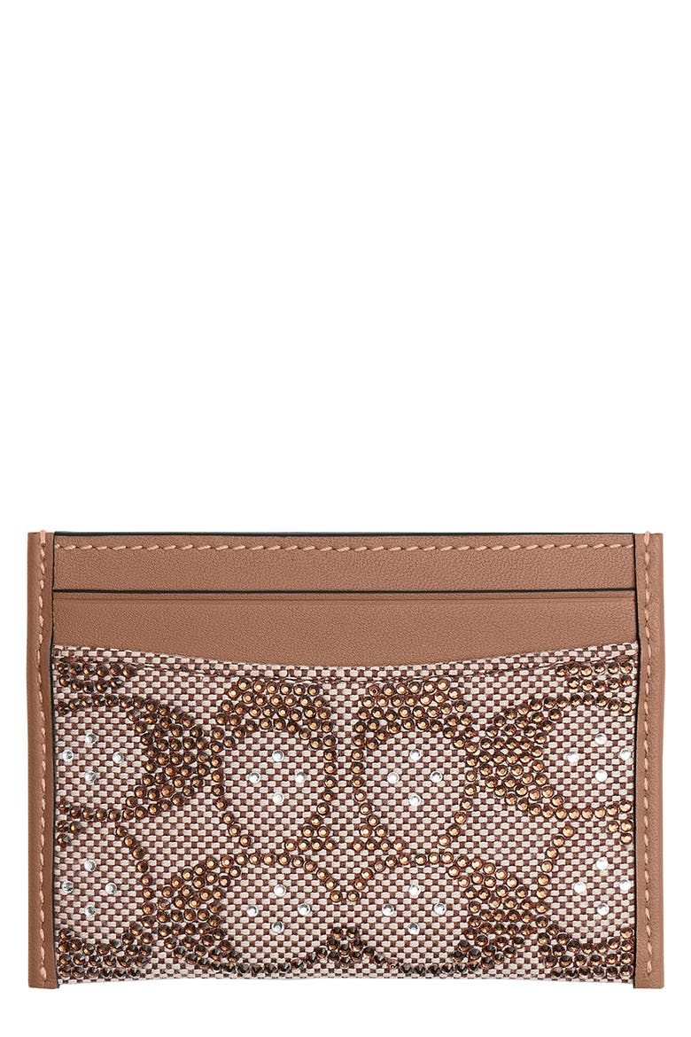 Signature Crystal Logo Jacquard Card Case, Main, color, B4/MUSHROOM
