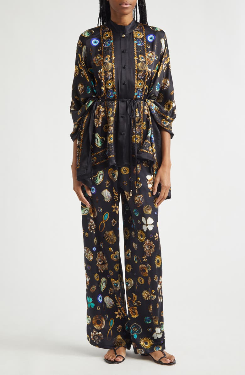 Camilla Amulets & Alchemy Print Silk Satin Shirt, Alternate, color, Amulets And Alchemy