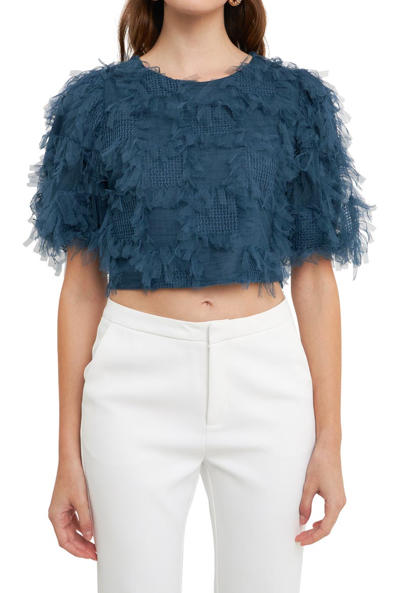 Gridded Tulle Crop Top, Alternate, color, NAVY
