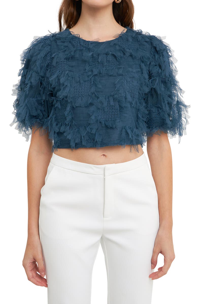 Endless Rose Gridded Tulle Crop Top, Alternate, color, Navy