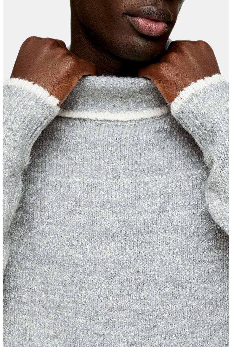 Tipped Roll Neck Sweater, Alternate, color, GREY