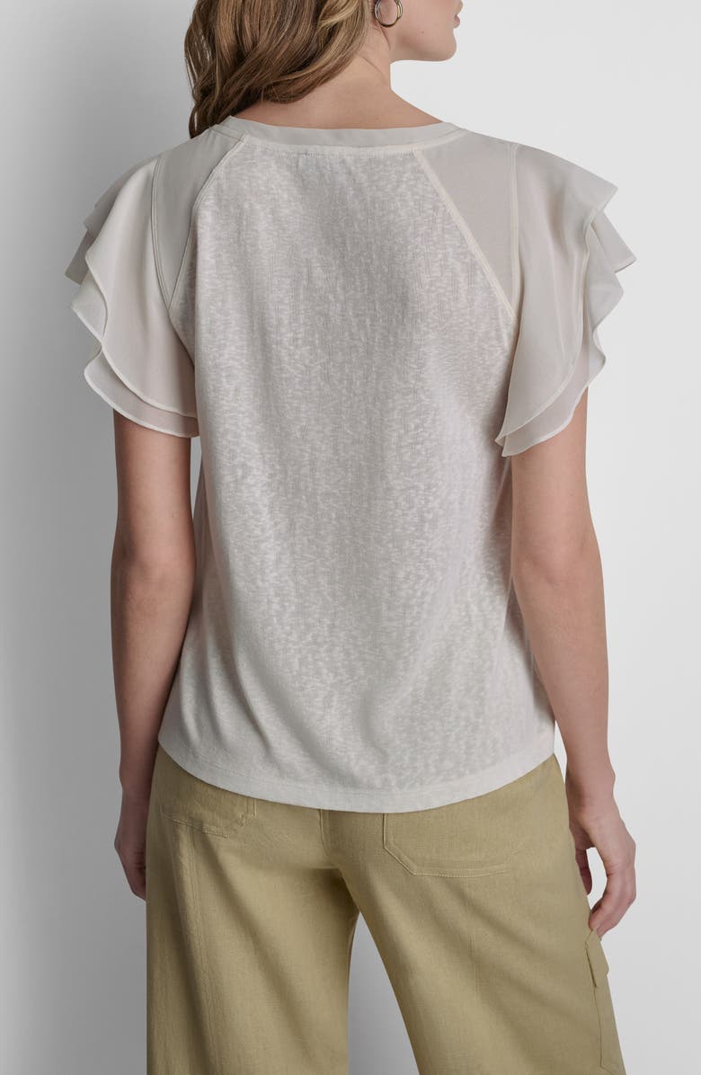 DKNY Seamed Raglan Sleeve Mixed Media T-Shirt, Alternate, color, 