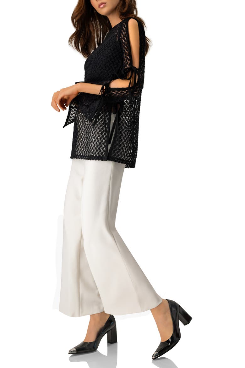 Tie-Sleeve See Through Lace Blouse, Alternate, color, Black