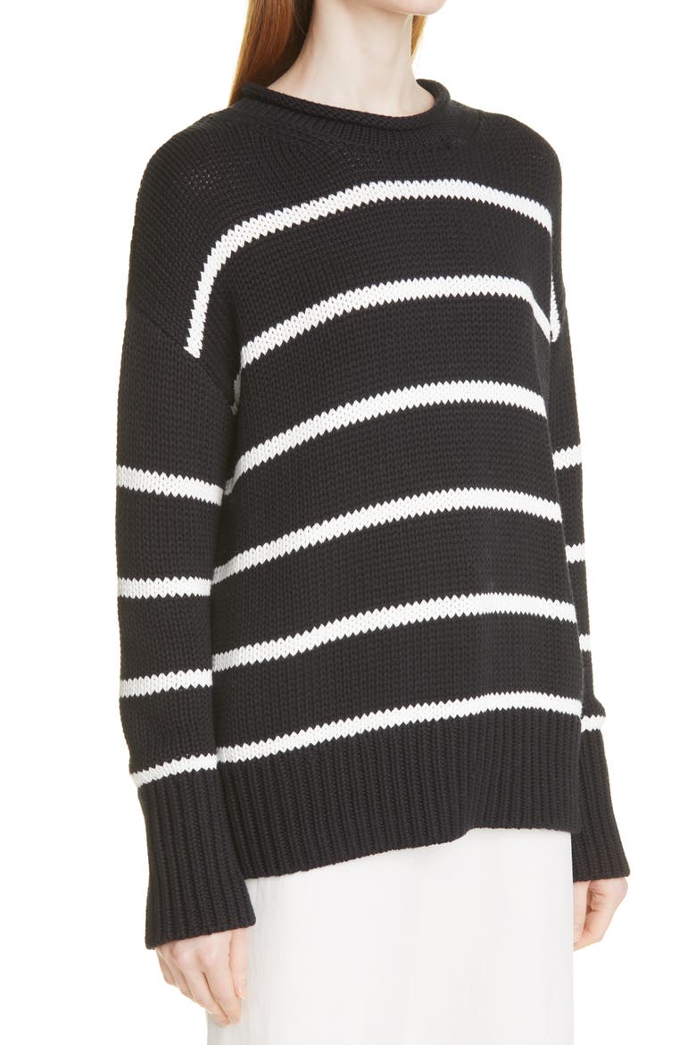 Marina Stripe Cotton Sweater, Alternate, color, BLACK/ CREAM
