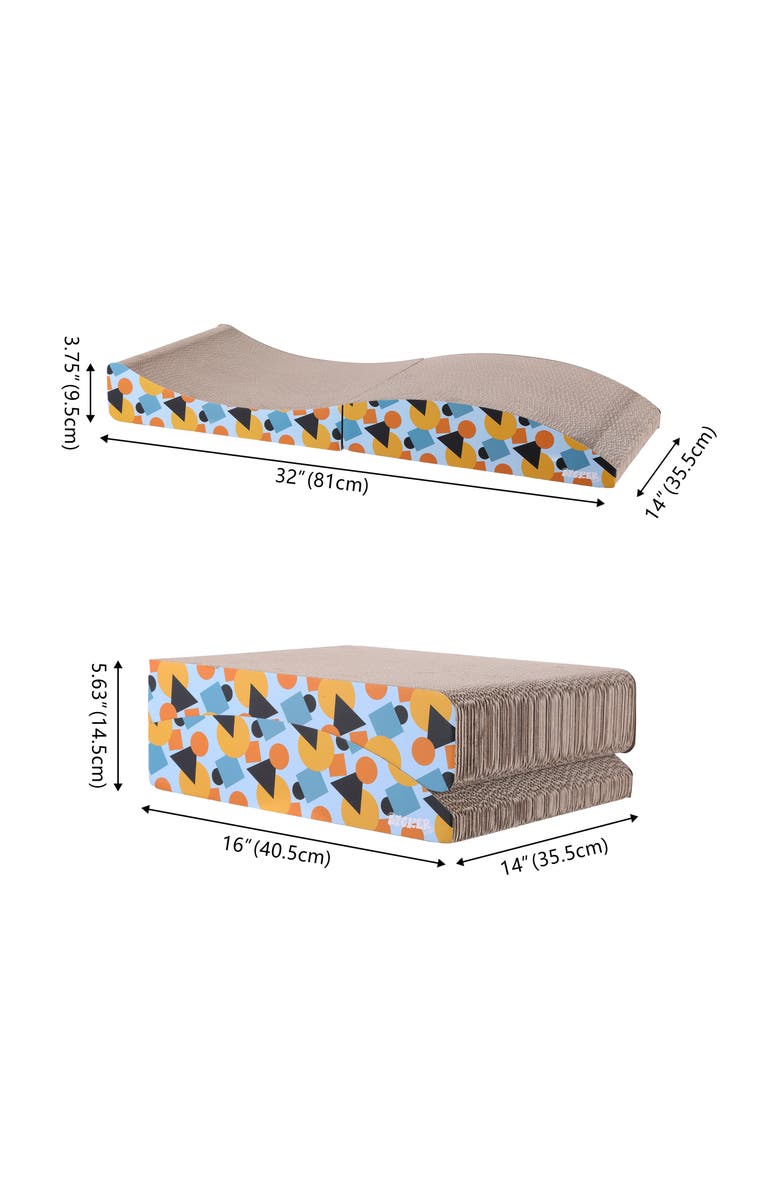 The Licker Store Eero Modern Cardboard Foldable Lounge Cat Scratcher with Catnip, Alternate, color, Blue/Orange