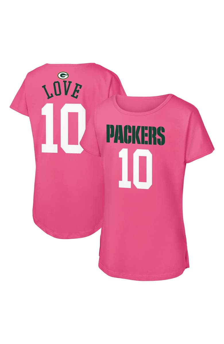 Outerstuff Girls Youth Outerstuff Jordan Love Pink Green Bay Packers Player Name & Number T-Shirt, Alternate, color, Pink