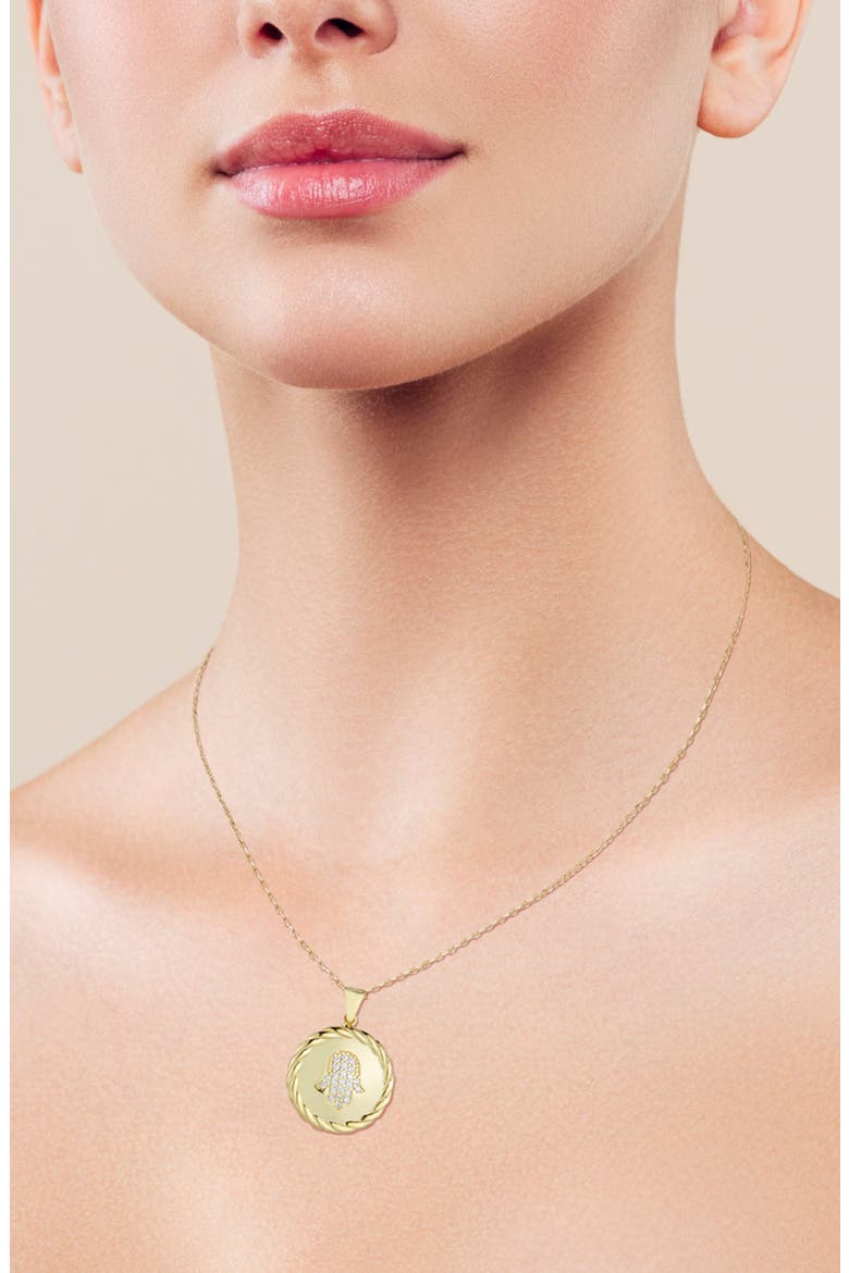 Pavé Hamsa Round Pendant Necklace, Alternate, color, GOLD