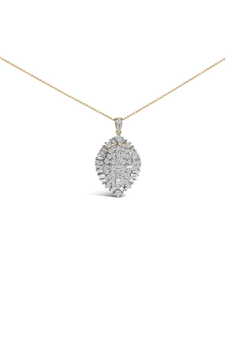 14K White and Yellow Gold 2.00 Cttw Diamond Cluster Pear Shaped Pendant Necklace, Main, color, Yellow