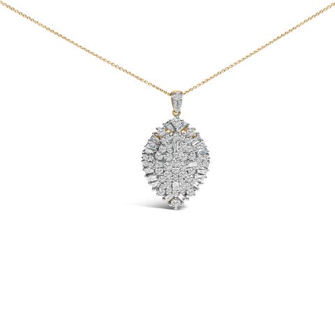 14K White and Yellow Gold 2.00 Cttw Diamond Cluster Pear Shaped Pendant Necklace