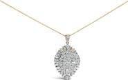 Haus of Brilliance 14K White and Yellow Gold 2.00 Cttw Diamond Cluster Pear Shaped Pendant Necklace