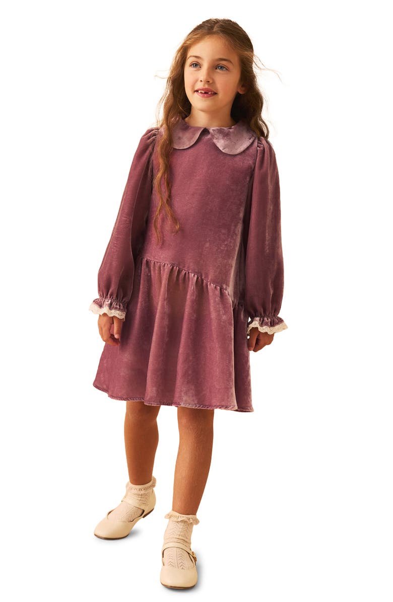 Laura Ashley Kids' Long Sleeve Velvet Party Dress, Alternate, color, Pink