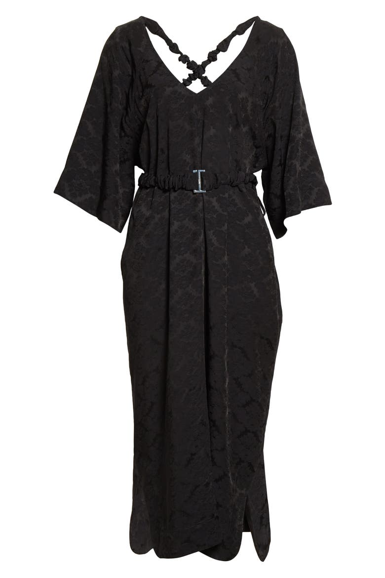 V-Neck Soft Jacquard Midi Dress, Alternate, color, BLACK