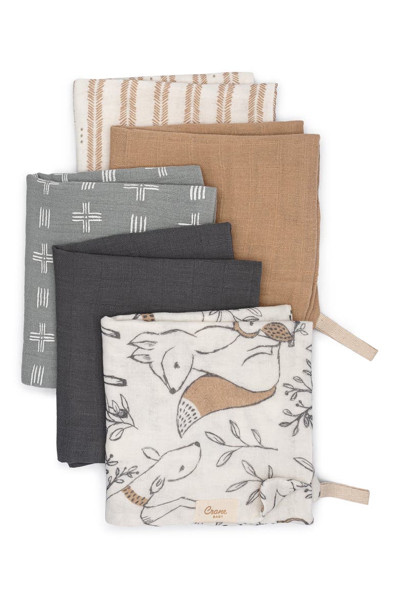 Parker 5-Pack Assorted Cotton Muslin Washcloths, Main, color, BEIGE MULTI