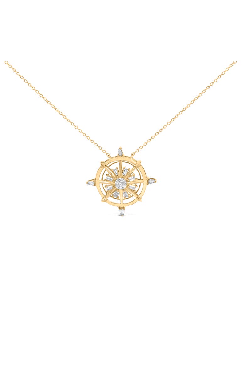 14K Yellow Gold Plated Sterling Silver 1/3 Cttw Diamond Compass Pendant Necklace, Main, color, Yellow Gold over Silver