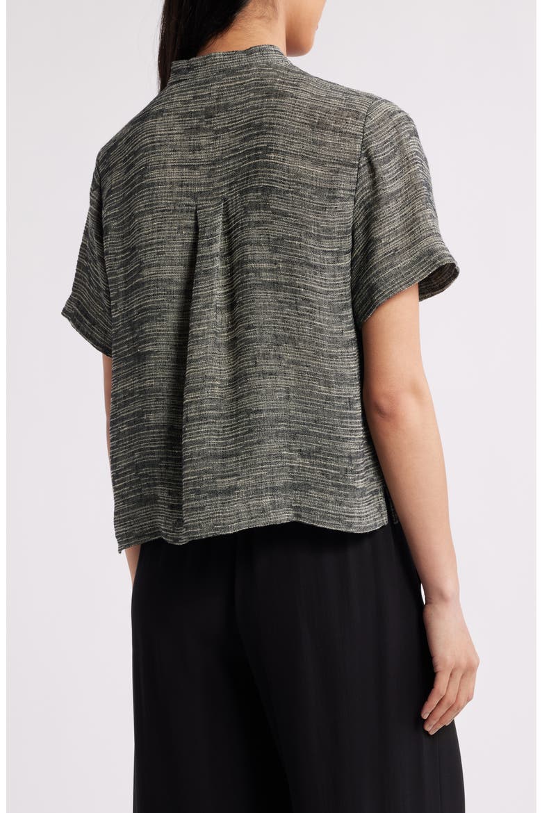 Short Sleeve Organic Linen Blend Button-Up Shirt, Alternate, color, BLACK/ NATURAL