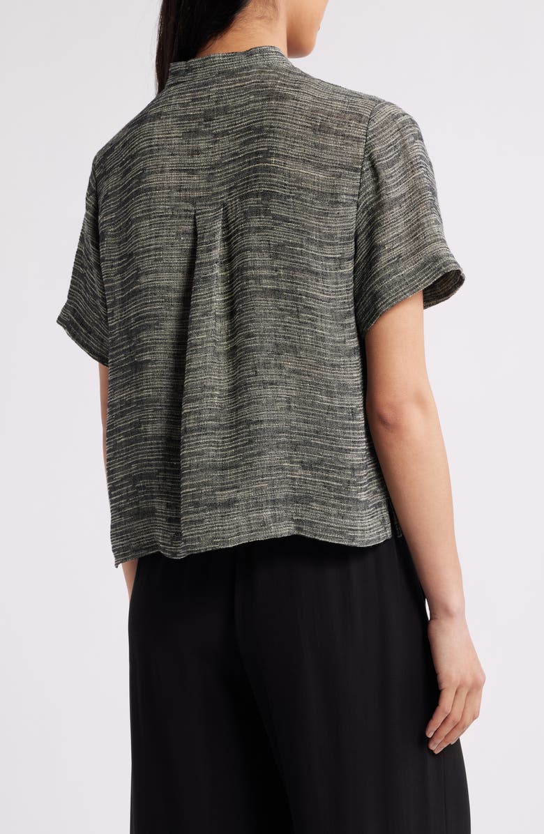Eileen Fisher Short Sleeve Organic Linen Blend Button-Up Shirt, Alternate, color, Black/ Natural