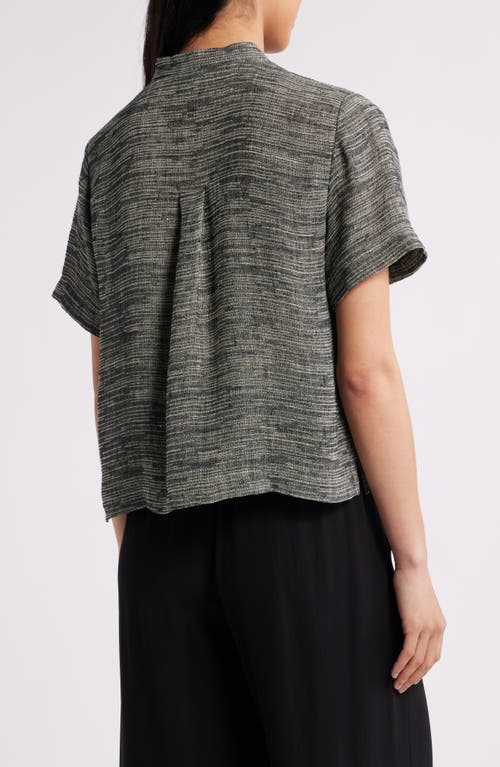 Eileen Fisher Short Sleeve Organic Linen Blend Button-up Shirt In Black/natural